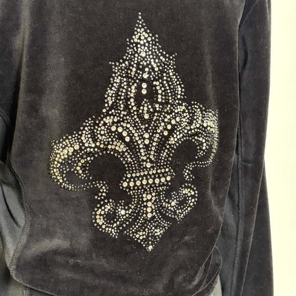 MISS ME Y2K Velvet Velour Track Suit Zip Jacket Rhinestones Bling Flwur-de-Lis S - Picture 7 of 16